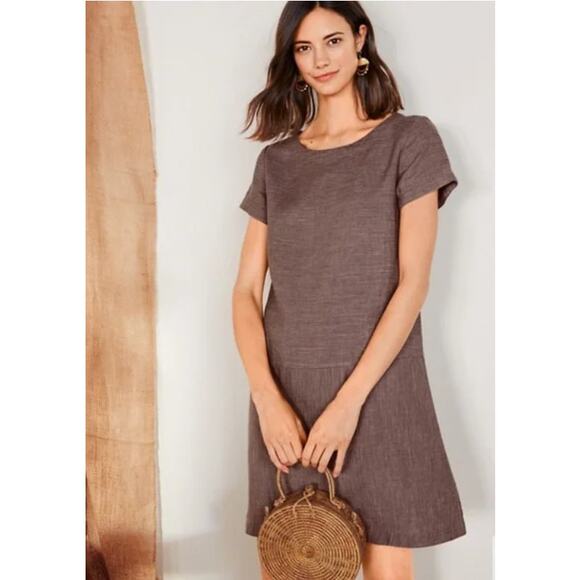 Garnet Hill Dress Women’s 10 Linen Drop-Waist Purple Stripe Summercore Breezy - Picture 2 of 11